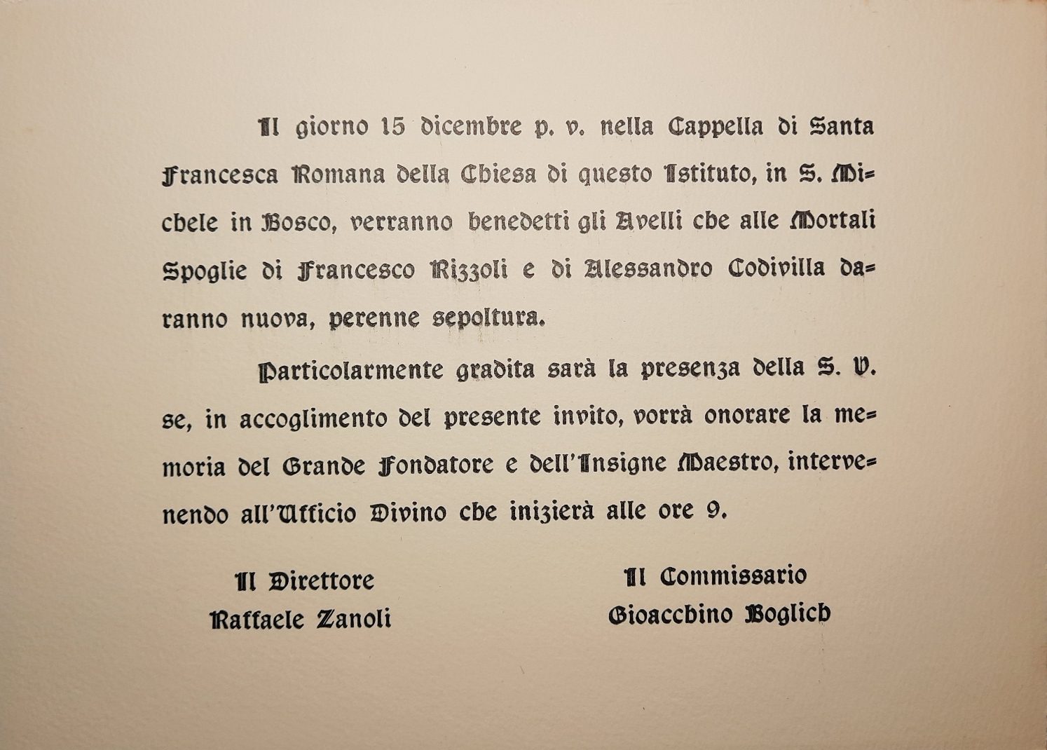 Invitation card for the blessing of Rizzoli and Condivilla's new tombs, Bologna (3).jpg
